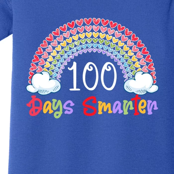 100 Days Smarter 100th Day Of School Teacher Rainbow Heart Meaningful Gift Baby Bodysuit