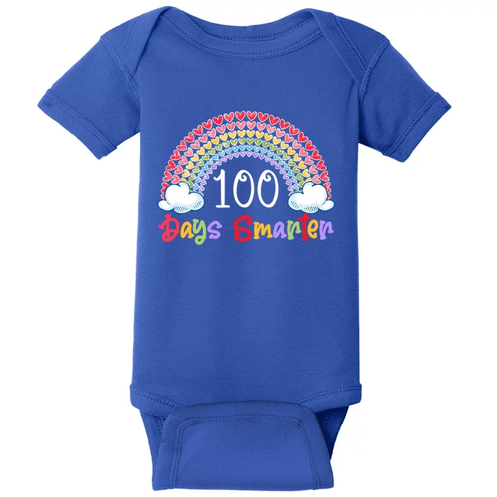 100 Days Smarter 100th Day Of School Teacher Rainbow Heart Meaningful Gift Baby Bodysuit