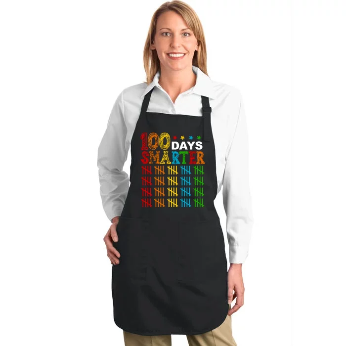 100 Days Smarter Cute Funny 100th Day Of School Full-Length Apron With Pocket