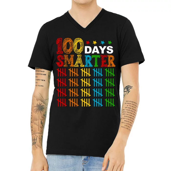 100 Days Smarter Cute Funny 100th Day Of School V-Neck T-Shirt