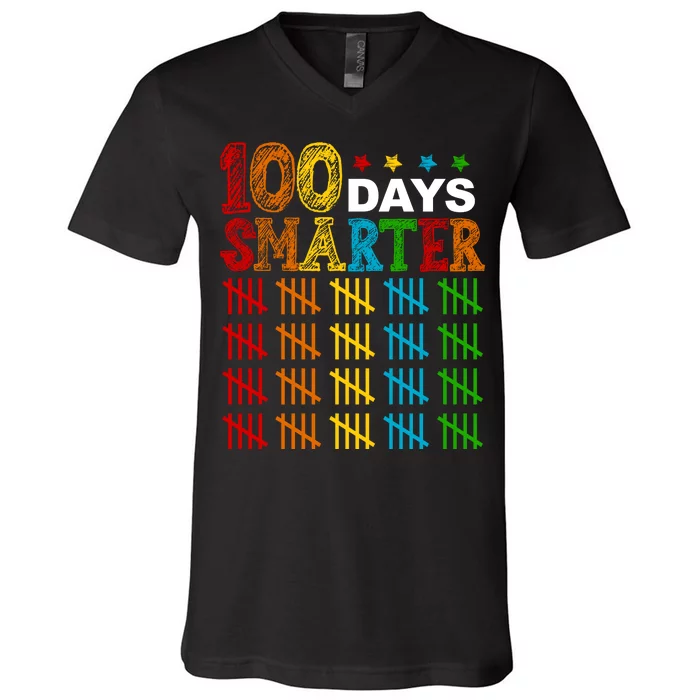 100 Days Smarter Cute Funny 100th Day Of School V-Neck T-Shirt