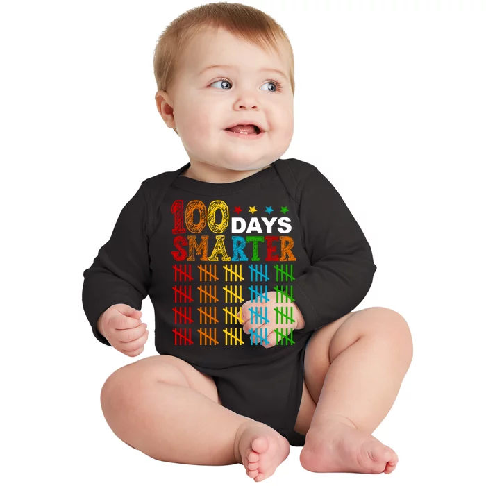 100 Days Smarter Cute Funny 100th Day Of School Baby Long Sleeve Bodysuit