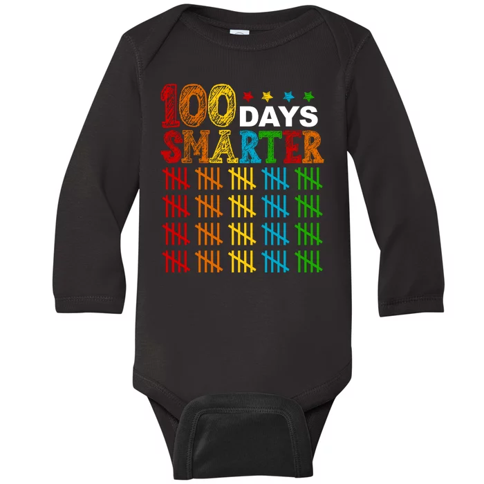 100 Days Smarter Cute Funny 100th Day Of School Baby Long Sleeve Bodysuit