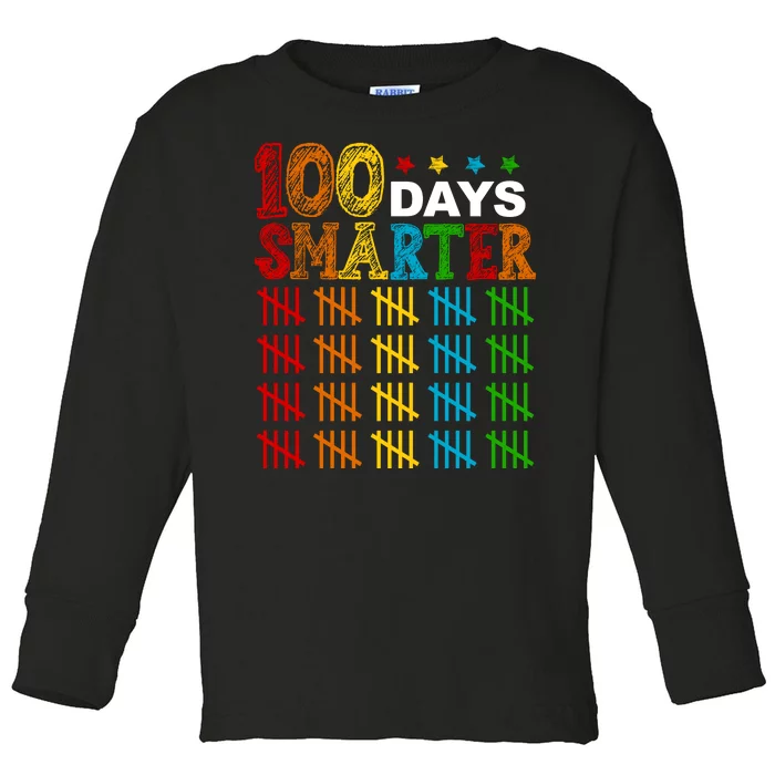 100 Days Smarter Cute Funny 100th Day Of School Toddler Long Sleeve Shirt