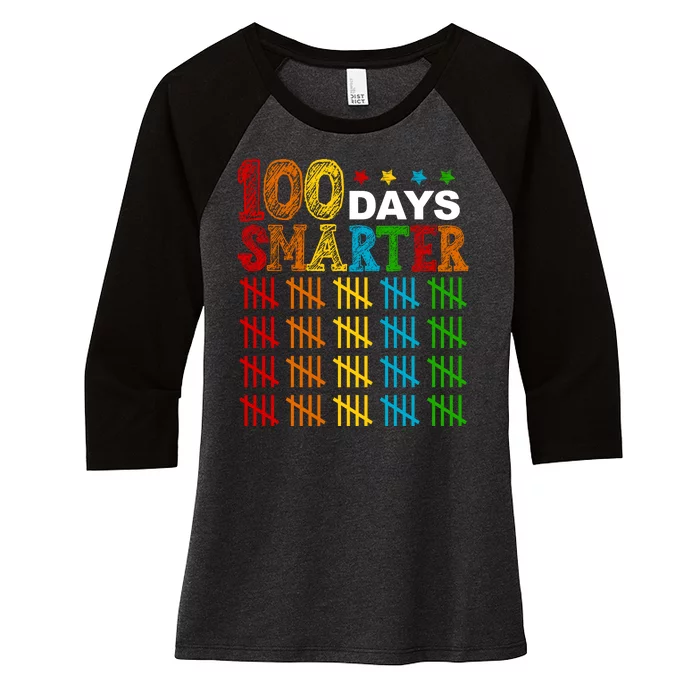 100 Days Smarter Cute Funny 100th Day Of School Women's Tri-Blend 3/4-Sleeve Raglan Shirt