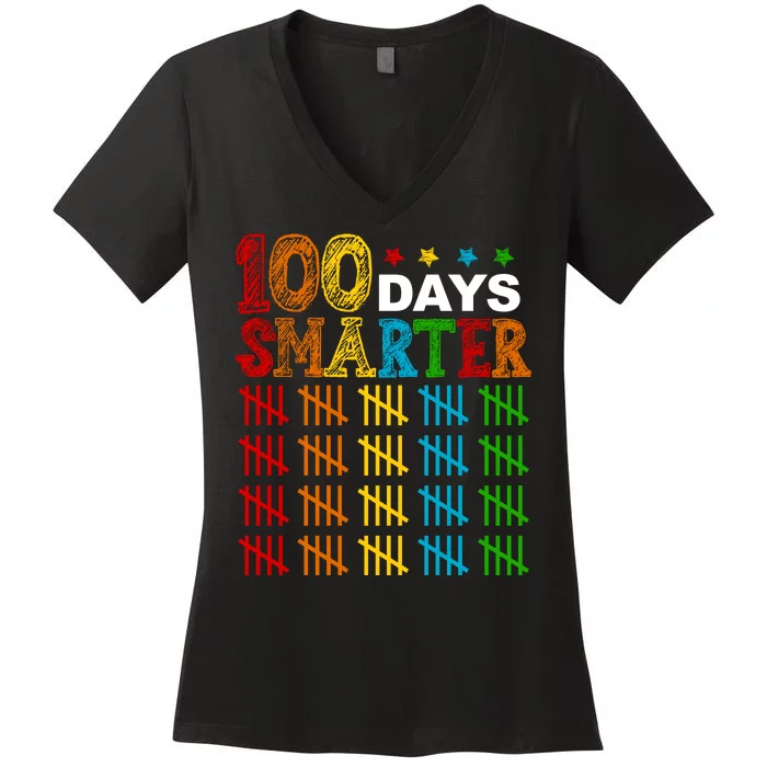 100 Days Smarter Cute Funny 100th Day Of School Women's V-Neck T-Shirt