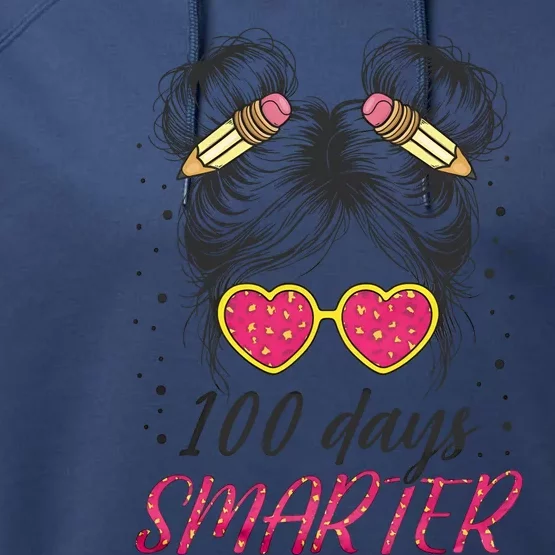 100 Days Smarter Messy Bun Girl Performance Fleece Hoodie