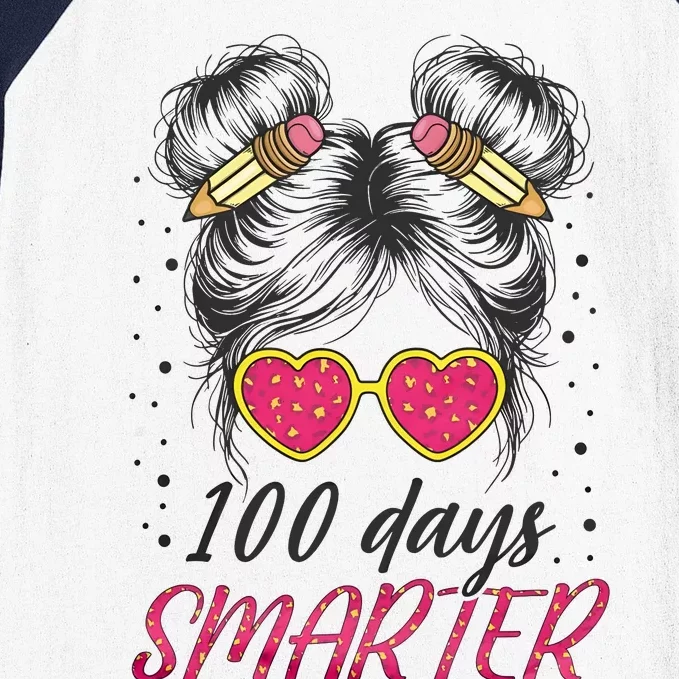 100 Days Smarter Messy Bun Girl Baseball Sleeve Shirt