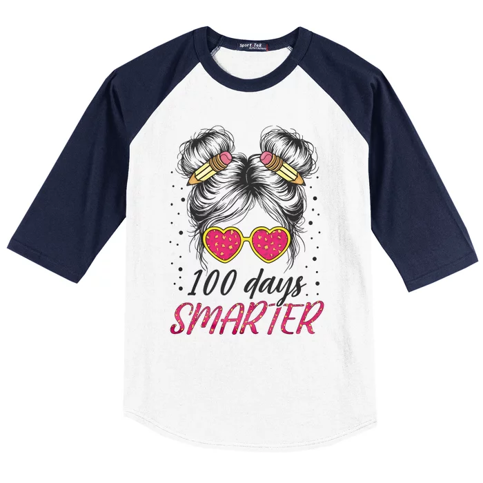 100 Days Smarter Messy Bun Girl Baseball Sleeve Shirt