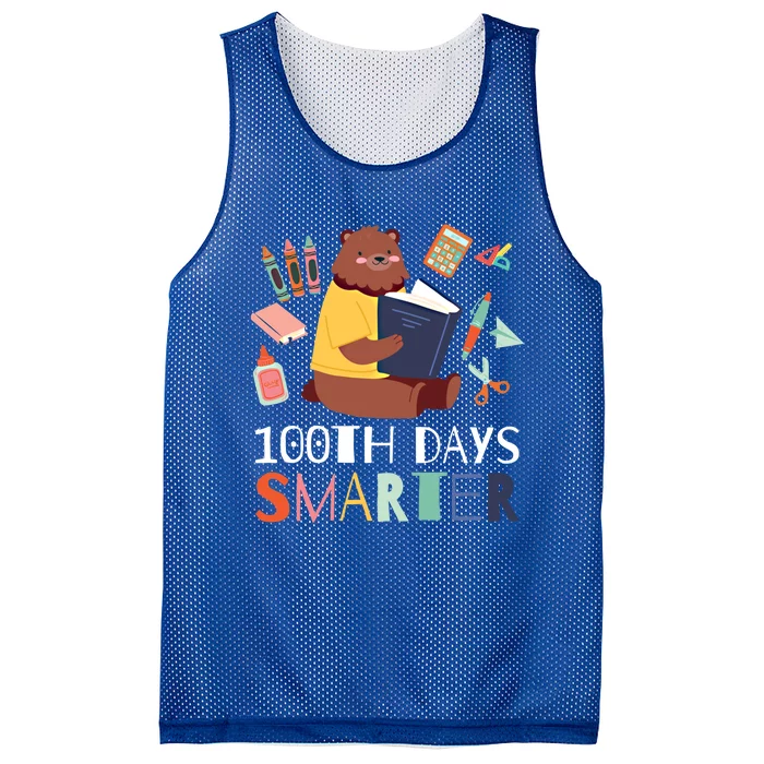 100th Days Smarter With A Bear And Books Gift Mesh Reversible Basketball Jersey Tank