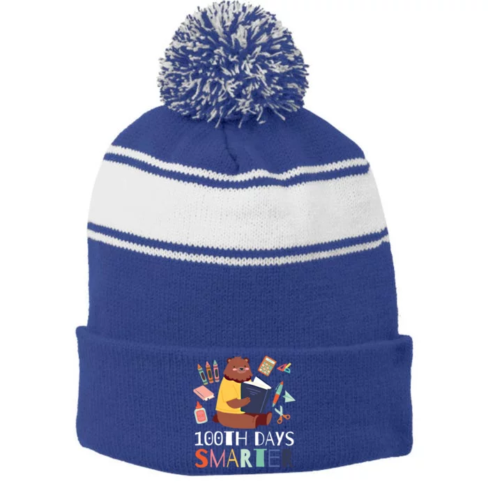 100th Days Smarter With A Bear And Books Gift Stripe Pom Pom Beanie