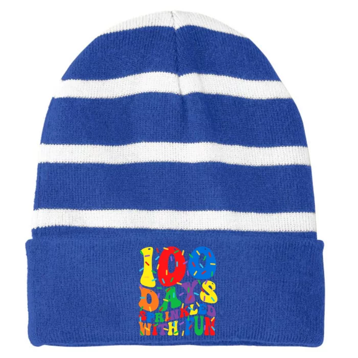 100 Days Sprinkled With Fun Groovy Teacher 100 Day Of School Great Gift Striped Beanie with Solid Band