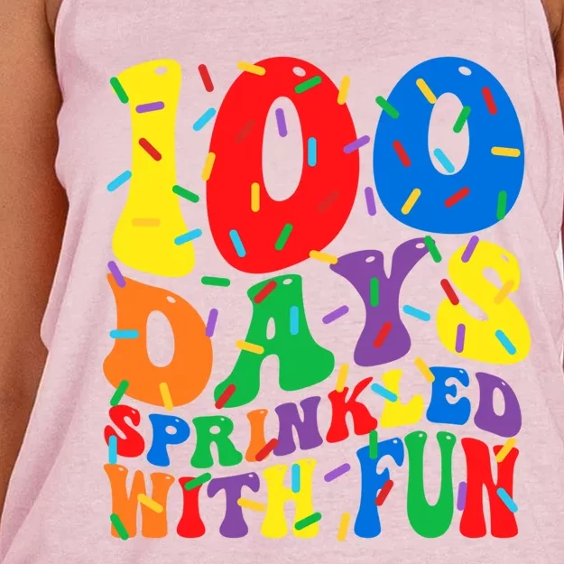 100 Days Sprinkled With Fun Groovy Teacher 100 Day Of School Great Gift Women's Knotted Racerback Tank