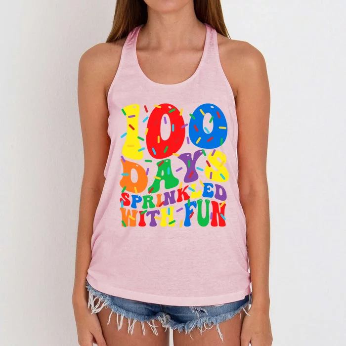 100 Days Sprinkled With Fun Groovy Teacher 100 Day Of School Great Gift Women's Knotted Racerback Tank