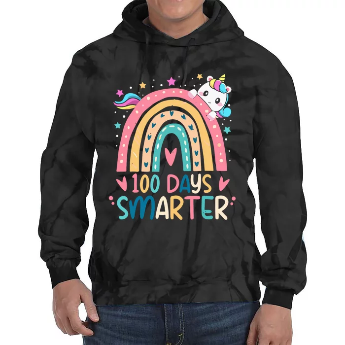 100 Days Smarter Unicorn 100th Day Of School Gift Tie Dye Hoodie