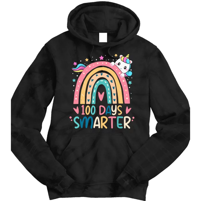 100 Days Smarter Unicorn 100th Day Of School Gift Tie Dye Hoodie