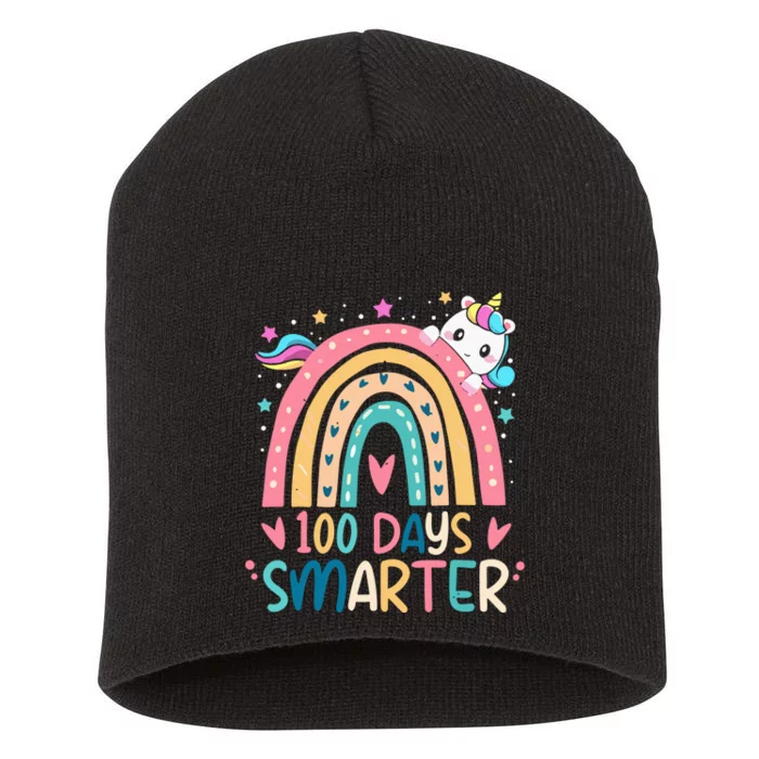 100 Days Smarter Unicorn 100th Day Of School Gift Short Acrylic Beanie