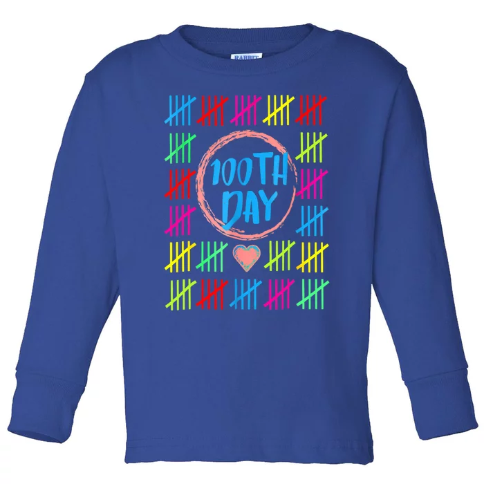 100 Days Smarter Counting Tally Marks 100th Day Of School Great Gift Toddler Long Sleeve Shirt