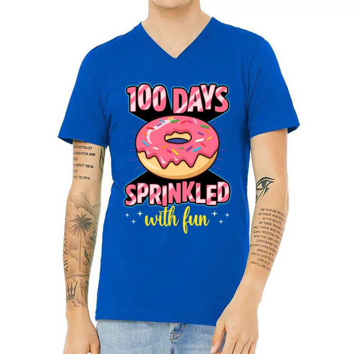 100 Days Sprinkled With Fun School Sprinkled Donut Lover Gift V-Neck T-Shirt