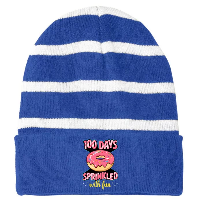 100 Days Sprinkled With Fun School Sprinkled Donut Lover Gift Striped Beanie with Solid Band