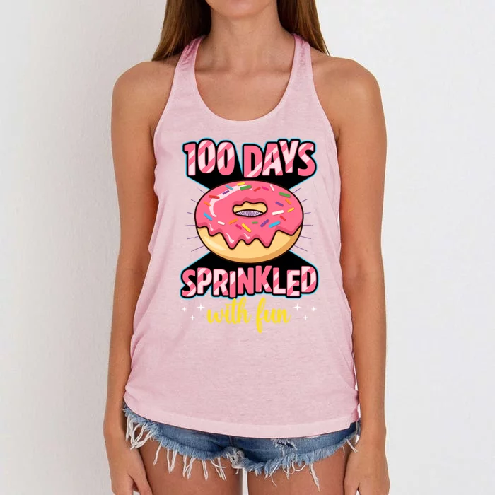 100 Days Sprinkled With Fun School Sprinkled Donut Lover Gift Women's Knotted Racerback Tank