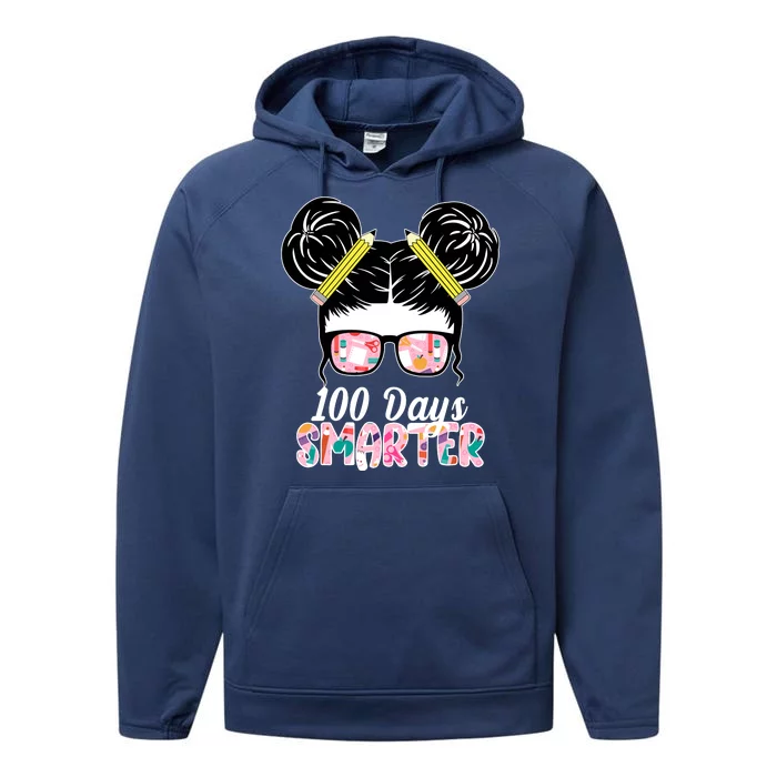 100 Days Smarter Student Hair Bun Performance Fleece Hoodie