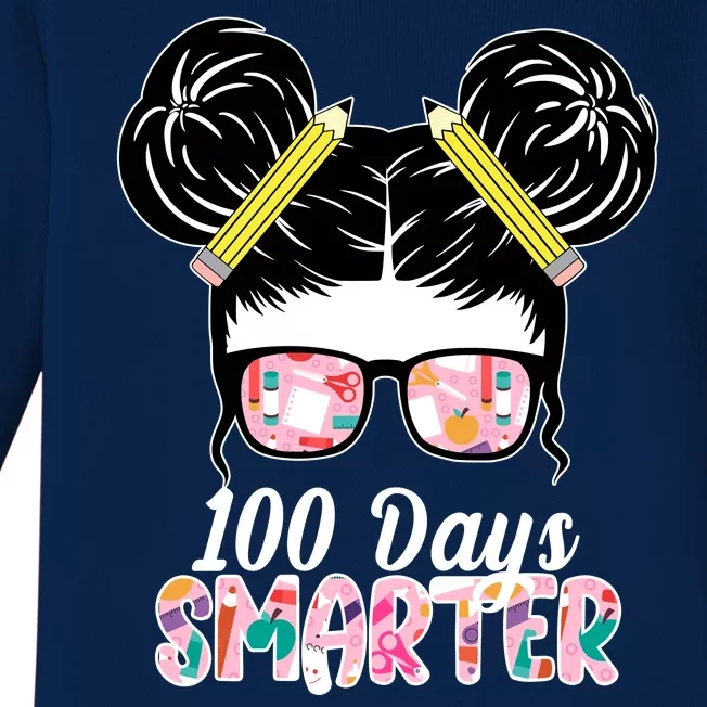 100 Days Smarter Student Hair Bun Baby Long Sleeve Bodysuit