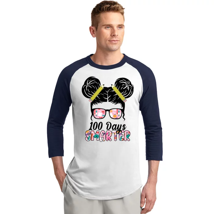 100 Days Smarter Student Hair Bun Baseball Sleeve Shirt