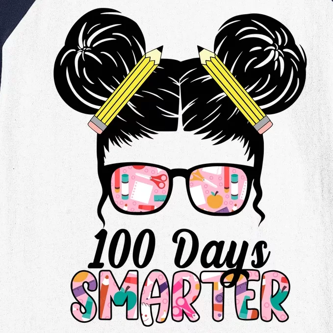 100 Days Smarter Student Hair Bun Baseball Sleeve Shirt