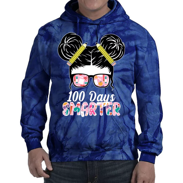 100 Days Smarter Student Hair Bun Tie Dye Hoodie