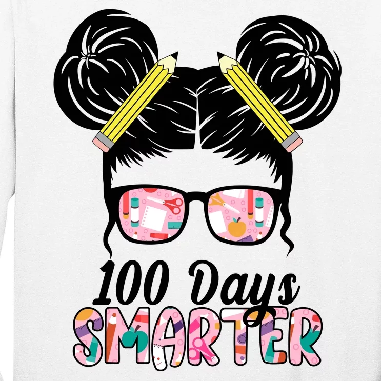 100 Days Smarter Student Hair Bun Long Sleeve Shirt