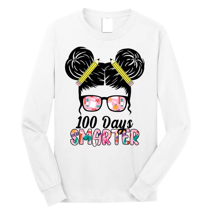 100 Days Smarter Student Hair Bun Long Sleeve Shirt