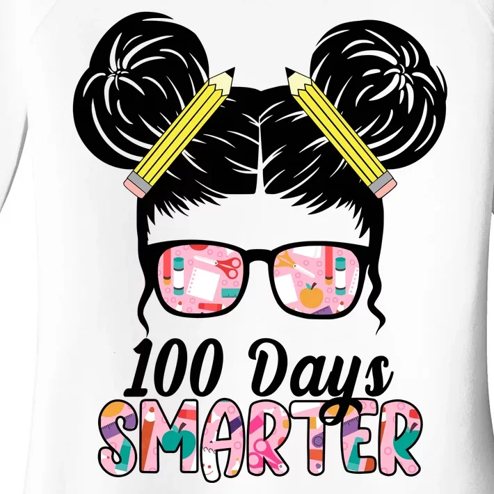 100 Days Smarter Student Hair Bun Women's Perfect Tri Tunic Long Sleeve Shirt