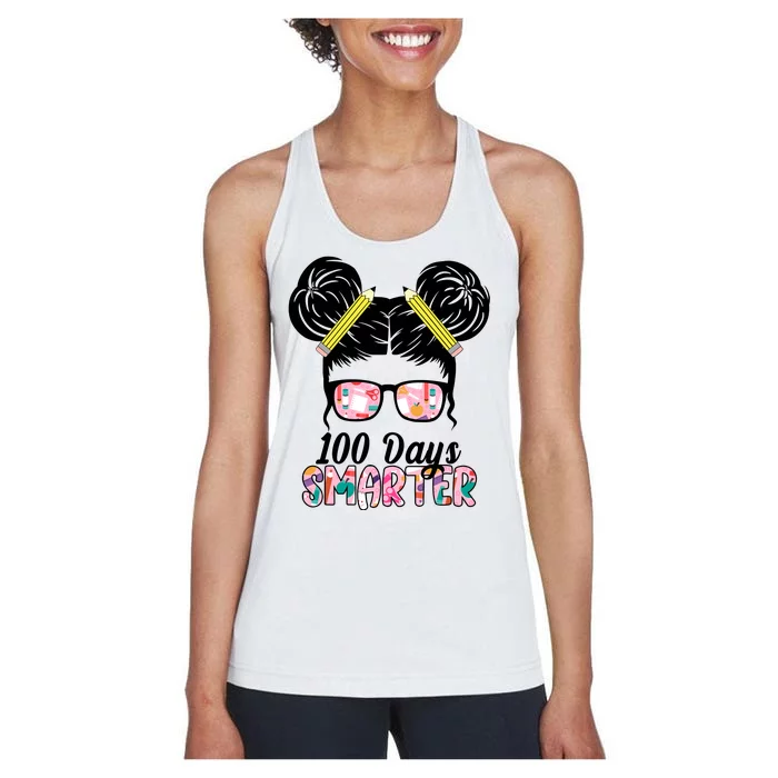 100 Days Smarter Student Hair Bun Women's Racerback Tank