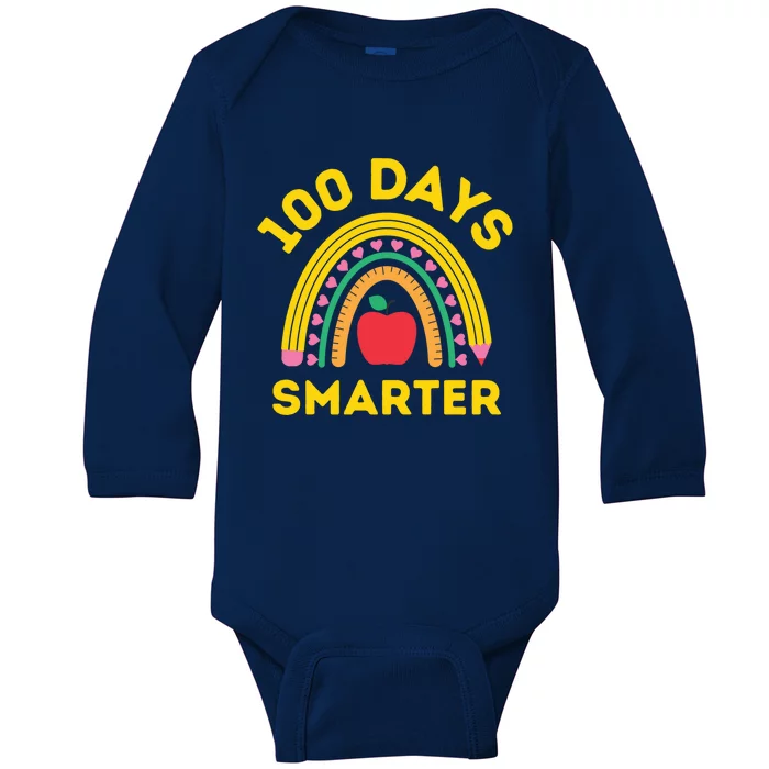 100 Days Smarter Funny 100 Days Of School 100 Day Teacher Meaningful Gift Baby Long Sleeve Bodysuit