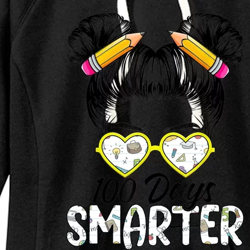 100 Days Smarter Messy Bun Hair 100 Days Of School Gift Women's Fleece Hoodie