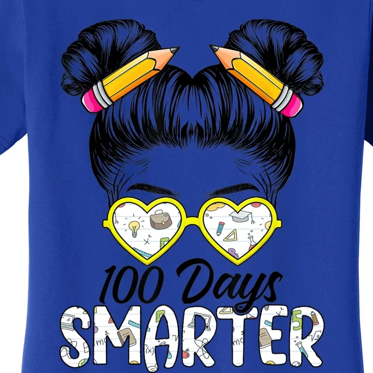 100 Days Smarter Messy Bun Hair 100 Days Of School Gift Women's T-Shirt