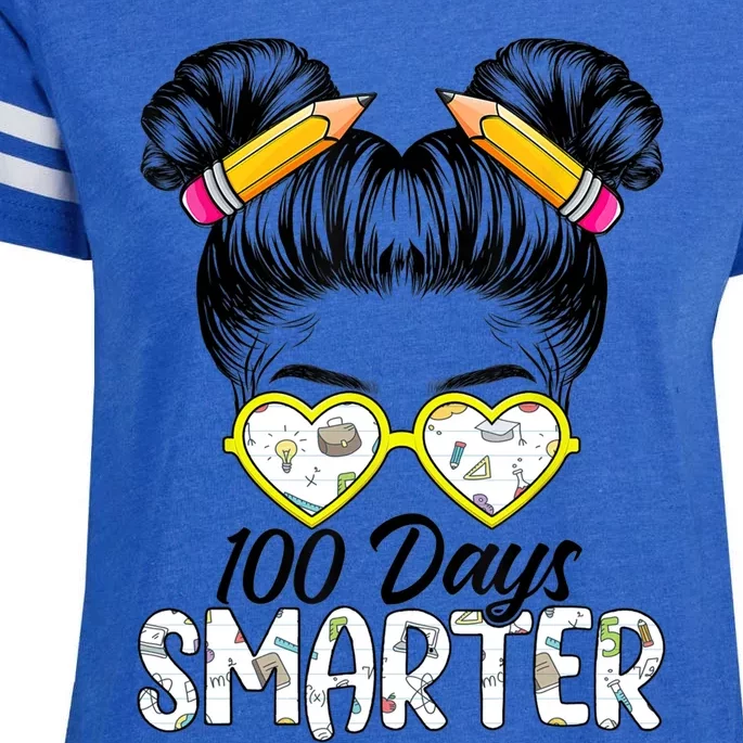 100 Days Smarter Messy Bun Hair 100 Days Of School Gift Enza Ladies Jersey Football T-Shirt