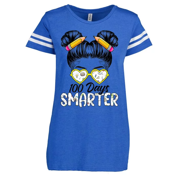 100 Days Smarter Messy Bun Hair 100 Days Of School Gift Enza Ladies Jersey Football T-Shirt