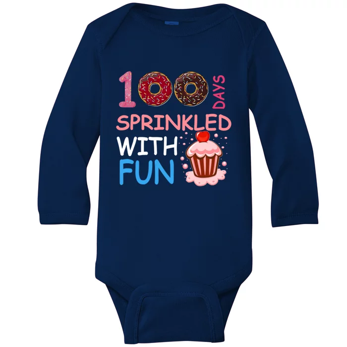 100 Days Sprinkled With Fun Donuts 100 Funny Celebration Great Gift Baby Long Sleeve Bodysuit