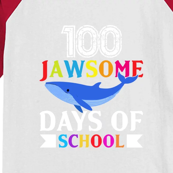 100 Jawsome Shark 100 Days Of School Teacher Boy Girl Kids Colorblock Raglan Jersey