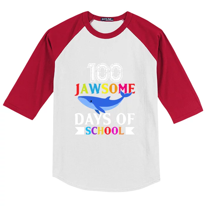 100 Jawsome Shark 100 Days Of School Teacher Boy Girl Kids Colorblock Raglan Jersey