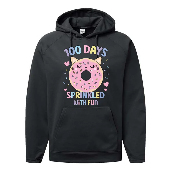 100 Days Sprinkled With Fun Donut School Performance Fleece Hoodie