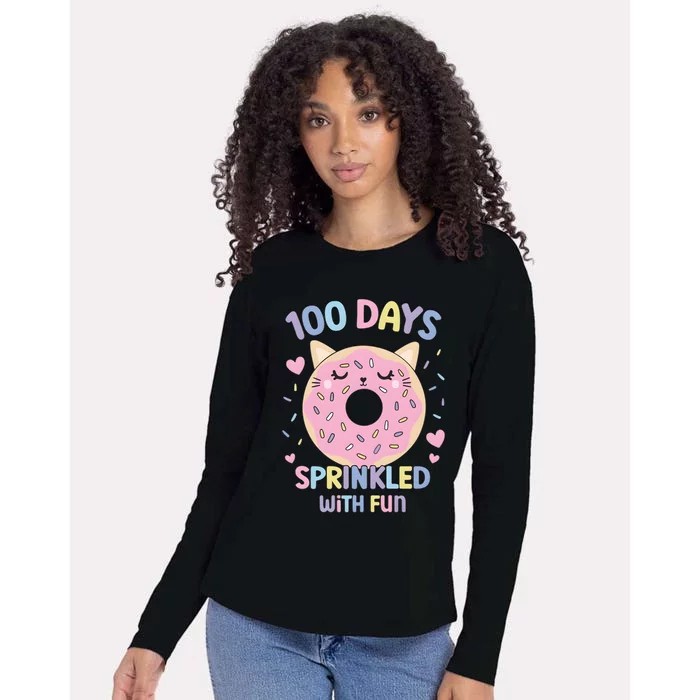 100 Days Sprinkled With Fun Donut School Womens Cotton Relaxed Long Sleeve T-Shirt