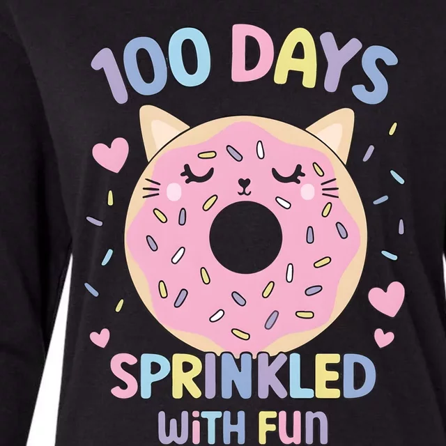 100 Days Sprinkled With Fun Donut School Womens Cotton Relaxed Long Sleeve T-Shirt