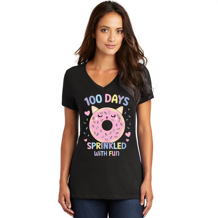 100 Days Sprinkled With Fun Donut School Women's V-Neck T-Shirt