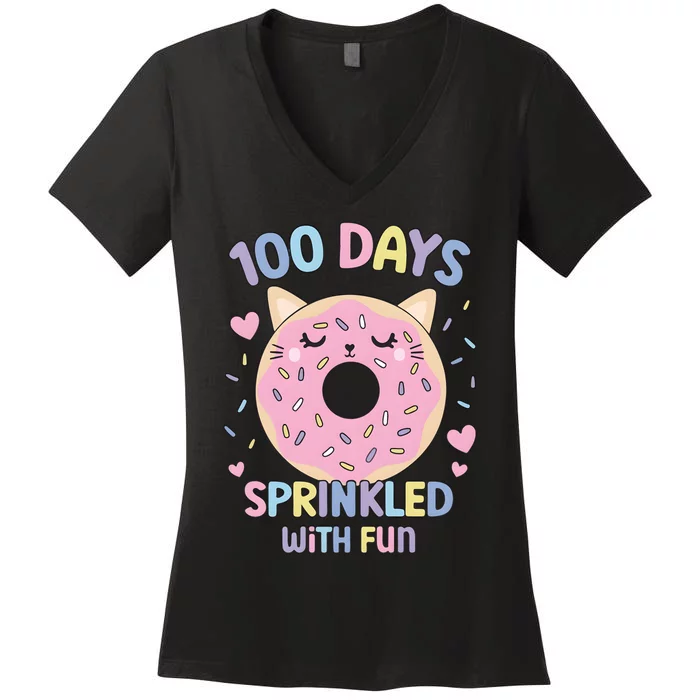 100 Days Sprinkled With Fun Donut School Women's V-Neck T-Shirt