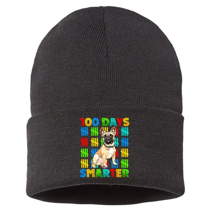 100 Days Smarter Frenchie Dog Lovers 100 Days Of School Sustainable Knit Beanie