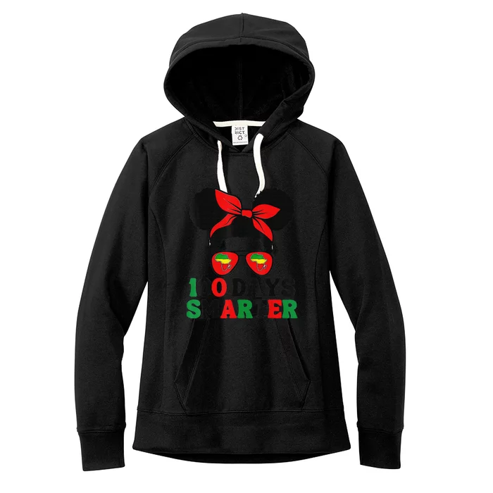 100 Days Smarter Afro Messy Bun Black History Month Women's Fleece Hoodie