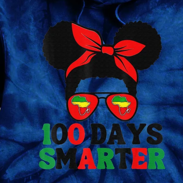 100 Days Smarter Afro Messy Bun Black History Month Tie Dye Hoodie